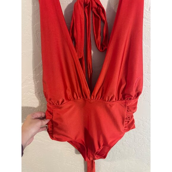 Y Nicole Miller New York Red Convertible Deep V Neck Strappy One Piece Swimsuit - Picture 3 of 12